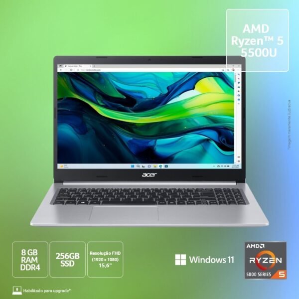NOTEBOOK ACER A515-45-R5AT AMD RYZEN 5 5500U 8GB SSD 256GB 15,6 FHD WINDOWS 11 HOME