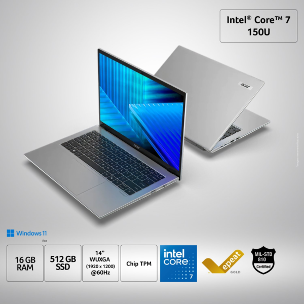 NOTEBOOK ACER TRAVELMATE TMX214-51-75ZL INTEL CORE 7 150U 16GB SSD 512 14 WUXGA WINDOWS 11 PRO