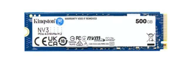 SSD KINGSTON 500GB NV3 M.2 2280 NVME PCIE 4.0 LEITURA 5000MB/S GRAVACAO 3000MB/S - SNV3S/500G